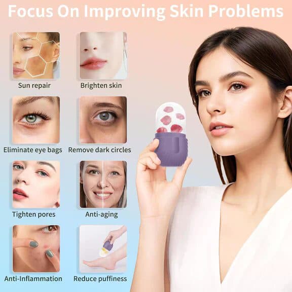 Silicone Ice Roller - Facial Massage Tool for Puffiness, Pores &amp; Skin Tightening