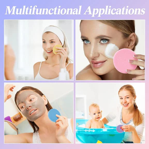 Compressed Facial Sponge (12pcs) - Reusable Face Cleansing &amp; Makeup Removal Sponge
