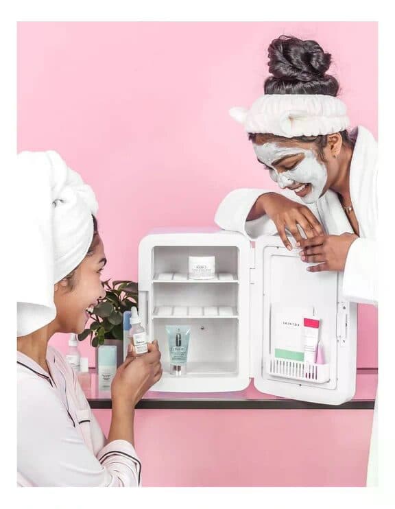 Beauty Fridge with Mirror &amp; LED Light (4L) - Mini Skincare &amp; Makeup Refrigerator, Cool &amp; Warm