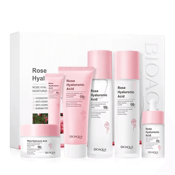 Rose Hyaluronic Acid Skincare Set - 6pcs Hydrating &amp; Nourishing Beauty Set
