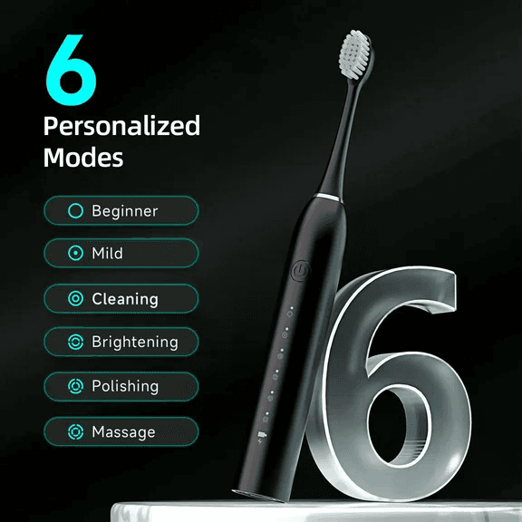 Electric Toothbrush - 6 Modes, 4 Brush Heads, USB Rechargeable, For Adults &amp; Kids
