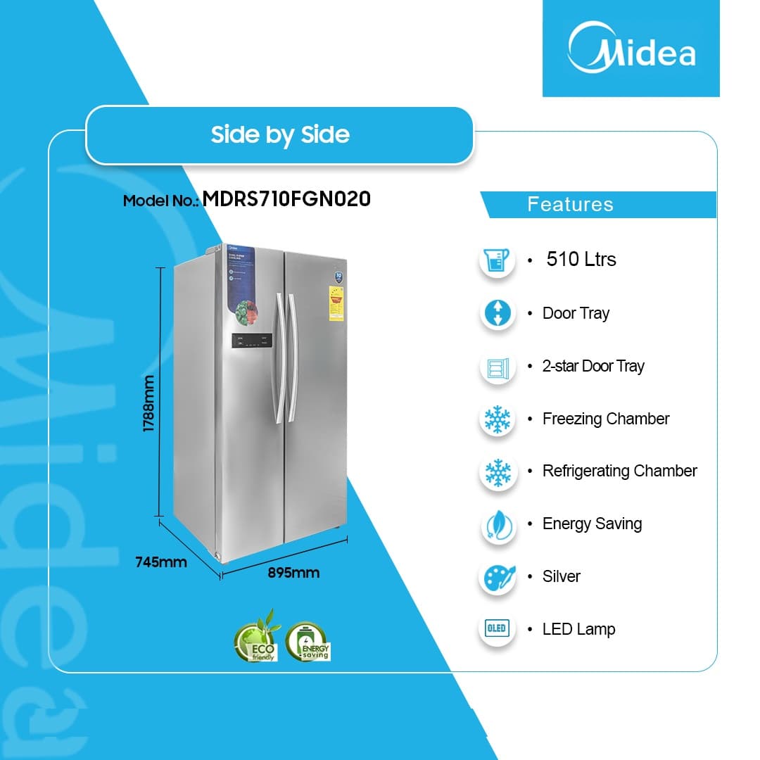 Midea 510 Ltr Side By Side Refrigerator Mdrs710fgn02d