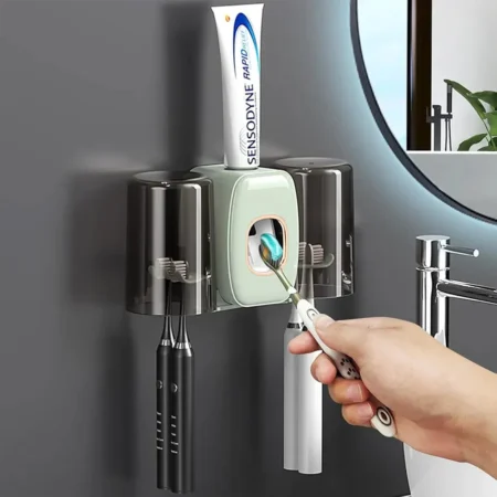 Multi-functional Toothbrush Holder Wall Mounted Toothpaste Dispenser