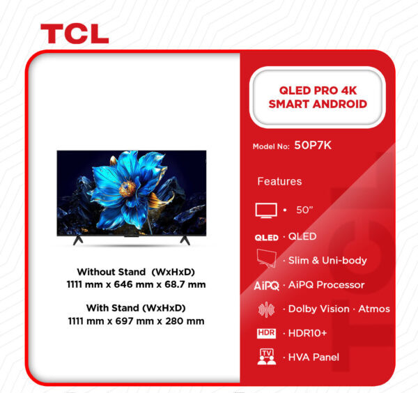 Tcl 50″ QLED Pro 4K Smart Android Television 2