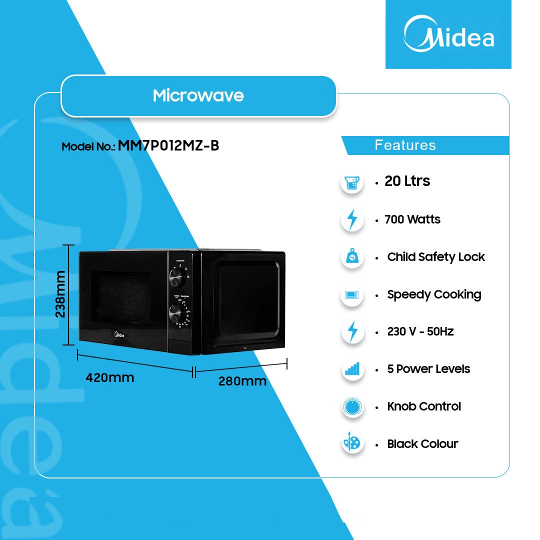 Midea 20Ltrs Microwave Solo MM7P012MZ-B 1