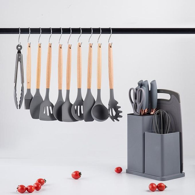 19PCS Silicone Utensil Set With Chopping Board Storage Bucket 3