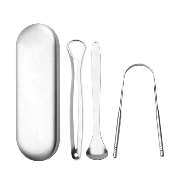 Tongue Scraper Set (3pcs) - Stainless Steel Tongue Cleaner for Fresh Breath & Oral Hygiene
